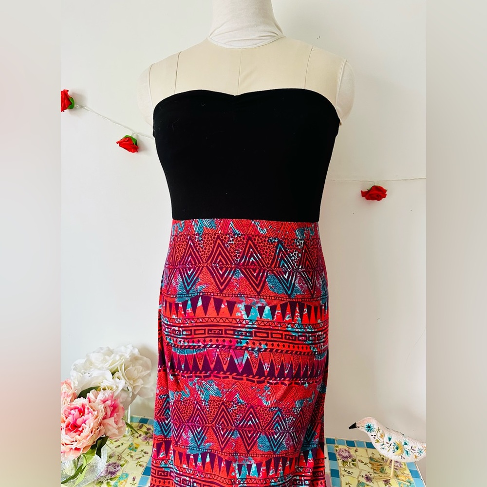 Hurley Black Red Tribal Aztec Boho Patterned Maxi Dress L - Picture 3 of 9